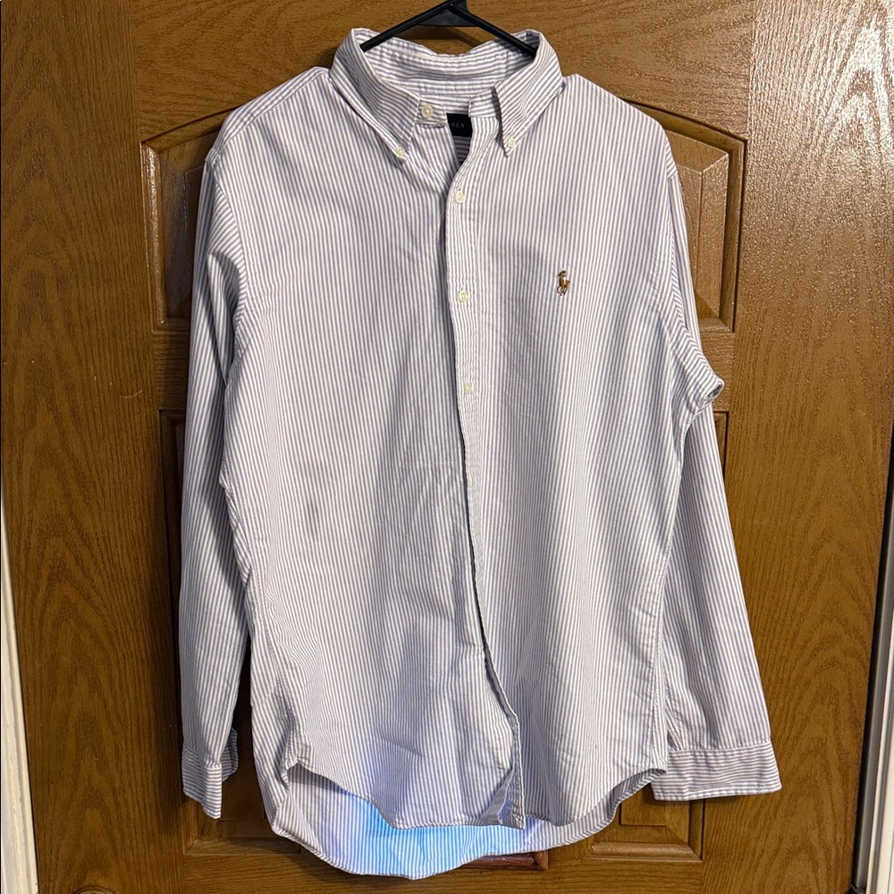 Polo by Ralph Lauren Blue and White Striped Casual Button Down Shirt